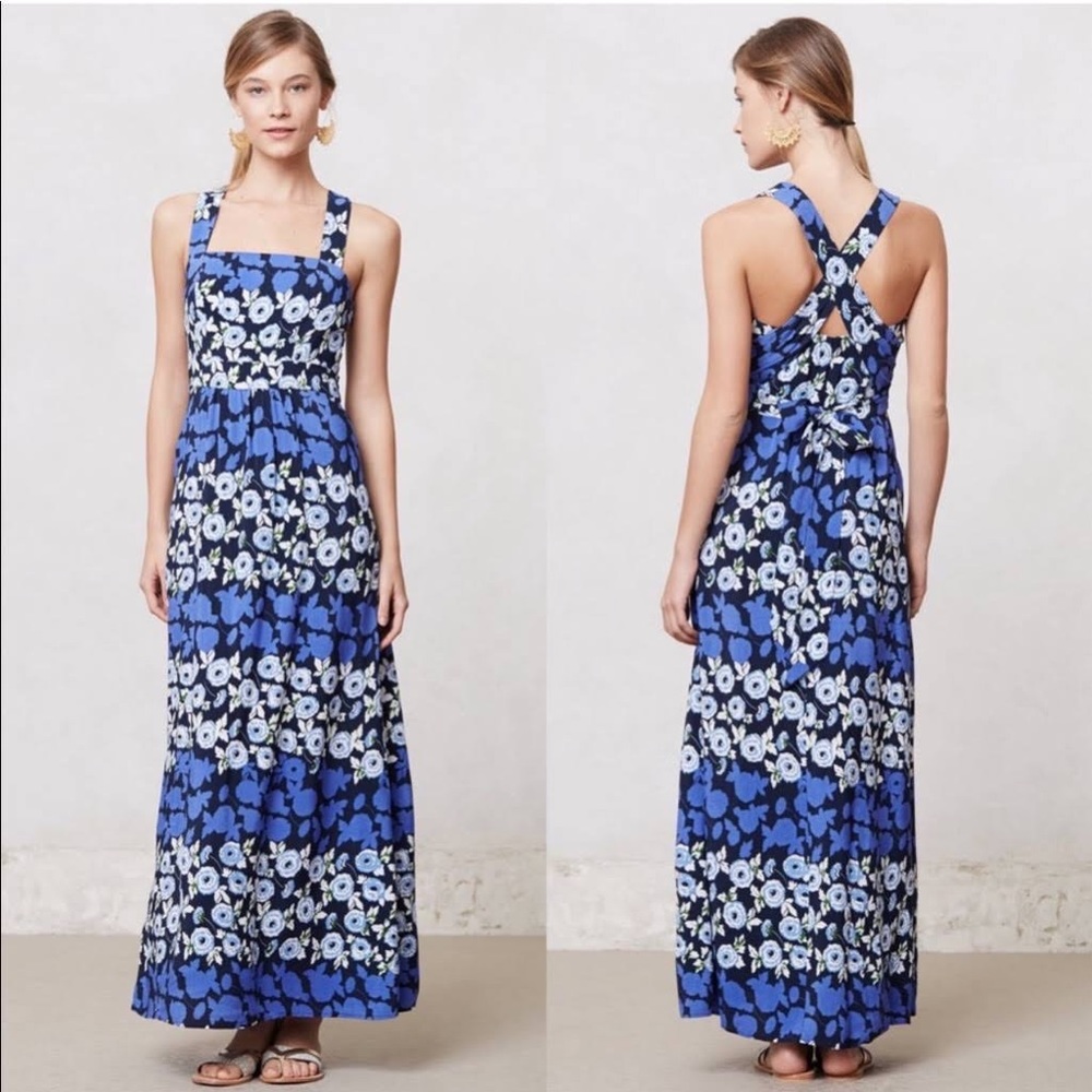 Anthropologie Maeve Blue Floral Maxi Summer Dress